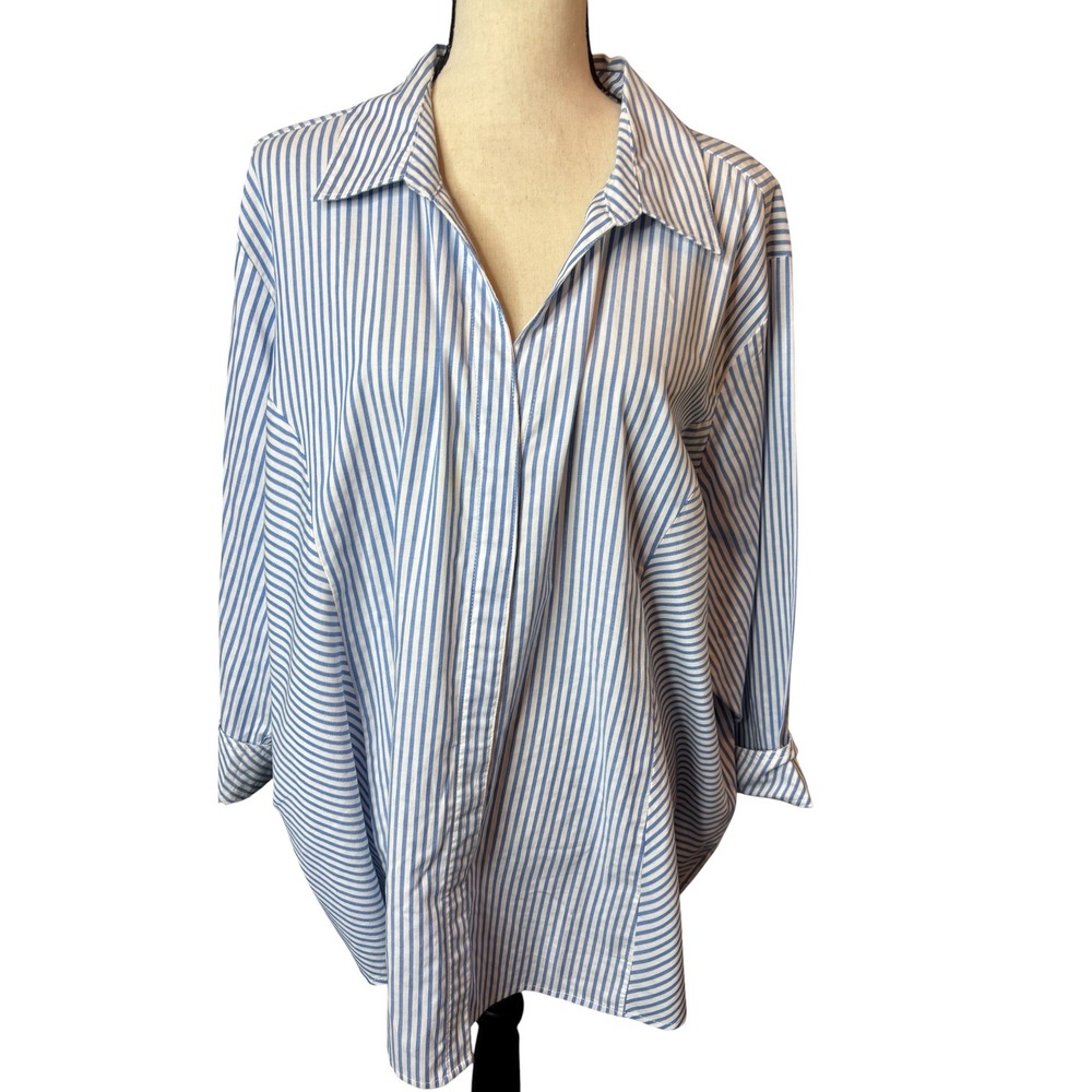Riders by Lee Effortless Care Blue White Striped Button Down Shirt 4X Plus Size